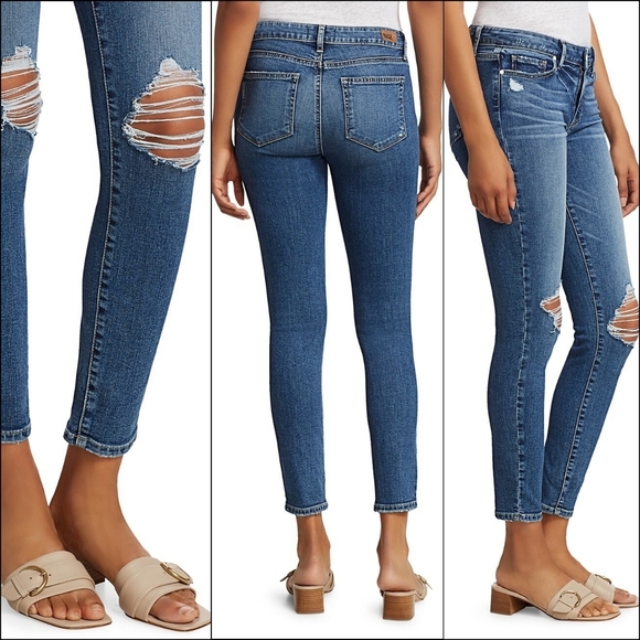 PAIGE Verdugo Abby Destructed Mid Rise Ankle Skinny Jeans Size 27 - Picture 2 of 13